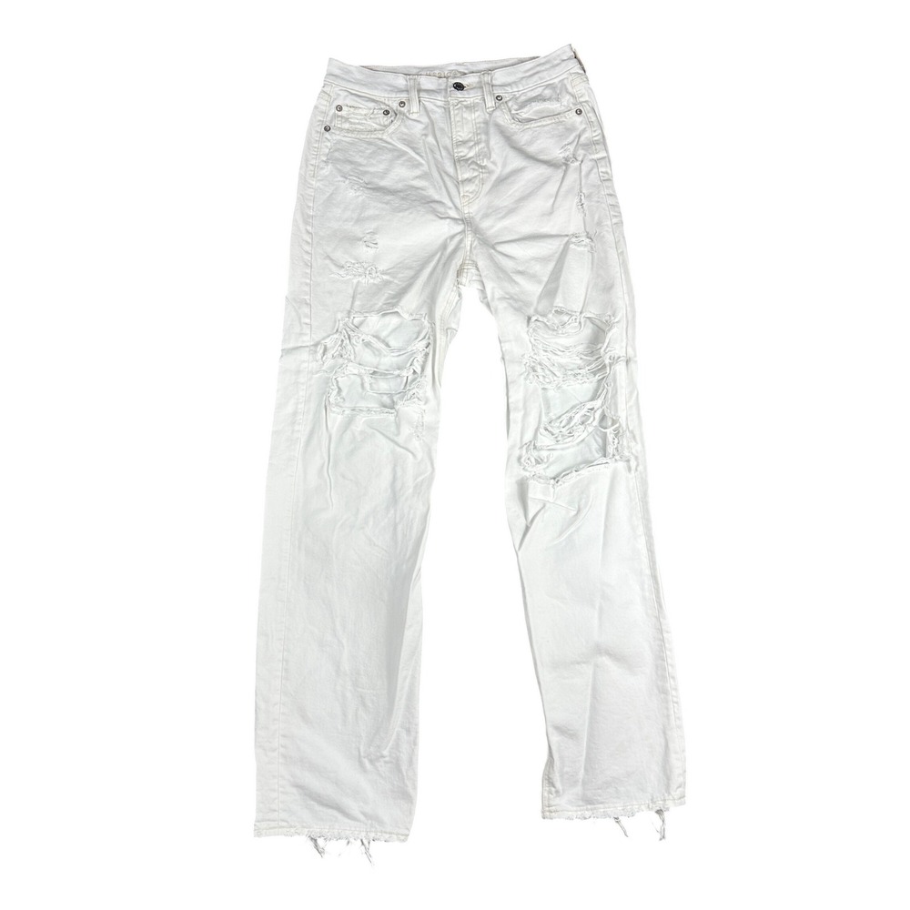 American Eagle Womens White Distressed High Rise Straight Leg Jeans 6 Regular